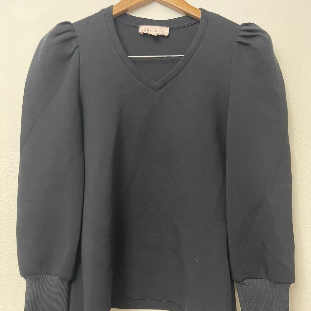 Philosophy Black Puff Long Sleeve Blouse Size Small